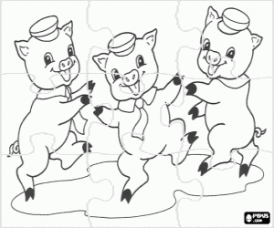 Coloriage Puzzle de Les Trois Petits Cochons