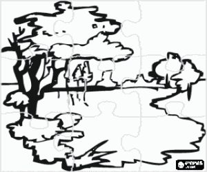 Coloriage Puzzle de Un lac avec de la végétation