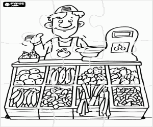 Coloriage Puzzle de vendeur de légumes