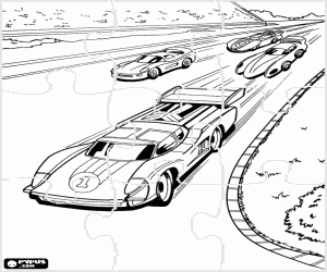 Coloriage Puzzle de voitures de course Hot Wheels