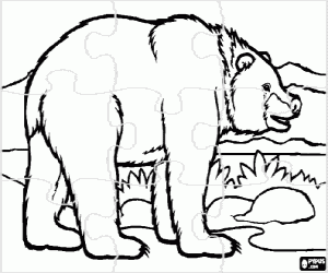 Coloriage Puzzle d'un ours dans le paysage