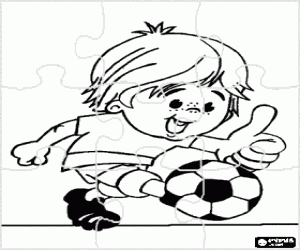 Coloriage Puzzle d’un enfant footballeur