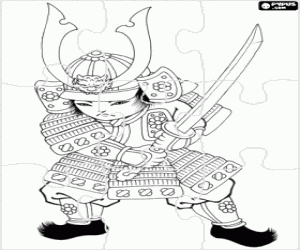 Coloriage Puzzle Guerrier samouraï