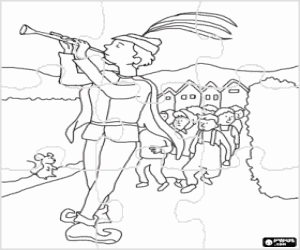 Coloriage Puzzle du joueur de flûte de Hamelin