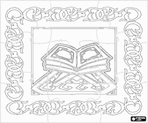 Coloriage Puzzle du livre du Coran, l'Islam