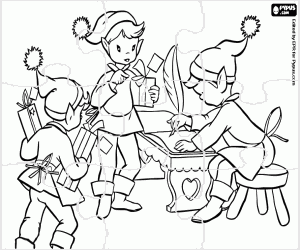 Coloriage Puzzle des lutins de Noël