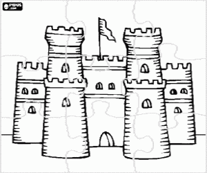 Coloriage Puzzle d'un château avec drapeau