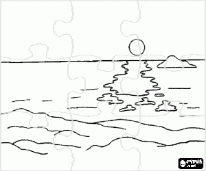 Coloriage Puzzle d'un coucher de soleil à la mer