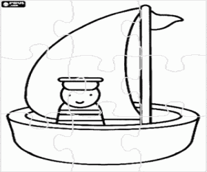 Coloriage Puzzle d'un marin dans un petit bateau