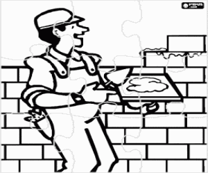 Coloriage Puzzle d'un maçon et un mur
