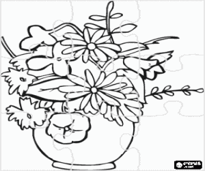 Coloriage Puzzle d'un vase avec des fleurs