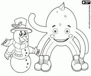 Coloriage Pypus et un bonhomme de neige