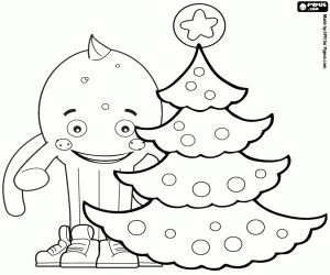 Coloriage Pypus heureux avec l'arbre de Noël