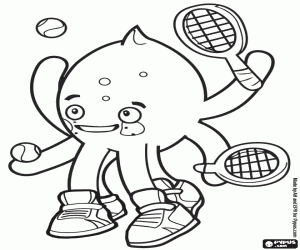Coloriage Pypus le poulpe, un joueur de tennis