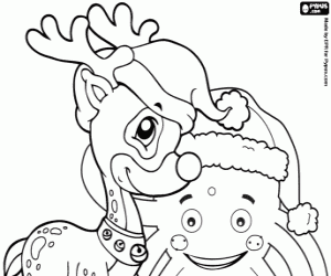 Coloriage Pypus et un renne de Noël