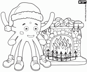 Coloriage Pypus et une cheminée de Noël