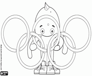 Coloriage Pypus à jouer avec les anneaux olympiques