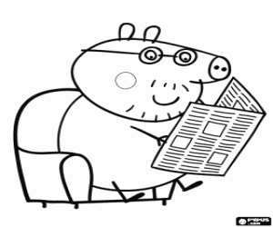 Coloriage Père de Peppa Pig et le journal
