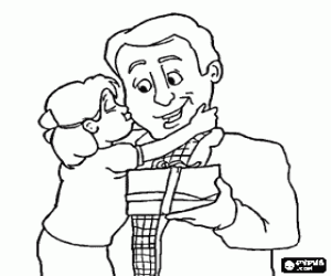 Coloriage Père, fille, baiser et cadeau