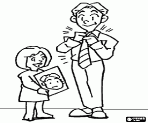 Coloriage Le père, le noeud de cravate et le portrait