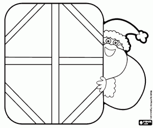 Coloriage Père Noël avec un cadeau de Noël