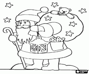 Coloriage Père Noël avec un gros sac de cadeaux