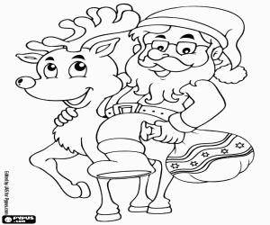 Coloriage Père Noël chevauchant un renne