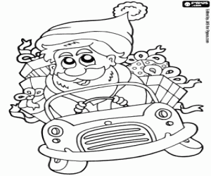 Coloriage Père Noël conduit une voiture