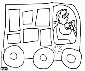 Coloriage Père Noël dans la camionnette de livraison