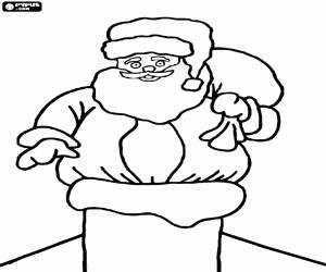 Coloriage Père Noël dans la cheminée