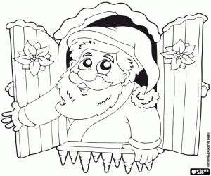 Coloriage Père Noël dans la fenêtre