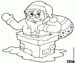 Coloriage Père Noël dans la cheminée