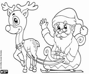 Coloriage Père Noël en traîneau