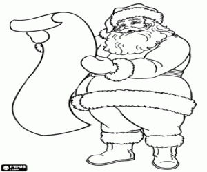Coloriage Père Noël et la liste de cadeaux