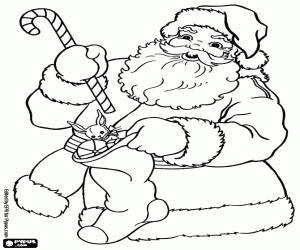 Coloriage Père Noël remplit la chaussette