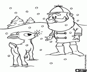 Coloriage Père Noël et renne Rudolph