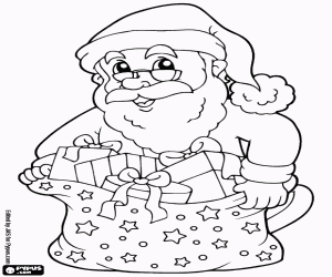 Coloriage Père Noël et le sac de cadeaux Noël