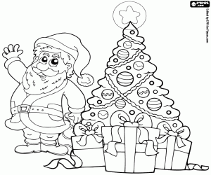 Coloriage Père Noël et le sapin de Noël