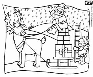 Coloriage Père Noël et le traîneau avec les cadeaux