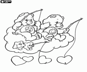 Coloriage La pêche des coeurs et Bisounours