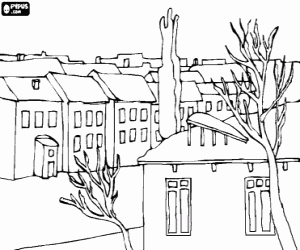 Coloriage Le quartier d'une ville