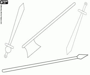 Coloriage Quatre armes du moyen-âge