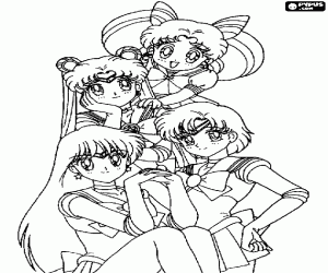 Coloriage Les quatre Sailor Soldiers principales