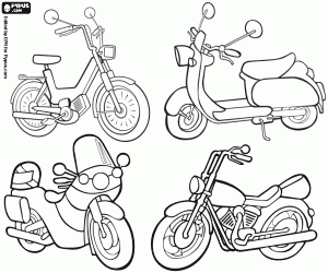 Coloriage Quatre types de motos