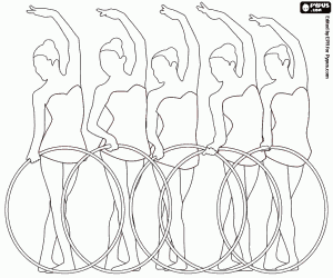 Coloriage Quintette de gymnastes avec des cerceaux