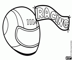 Coloriage Le mot Racing et un casque