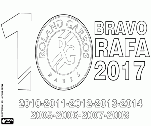 Coloriage Rafa Nadal, 10 titres de Roland Garros