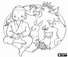 Bouddha enfant avec des animaux