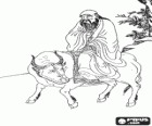 Lao Zi or Lao-tseu, philosophe de la Chine ancienne, figure centrale du Taoïsme, monté sur un buffle