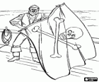Pirate barbu à bord du navire prêt à hisser le drapeau avec le crâne